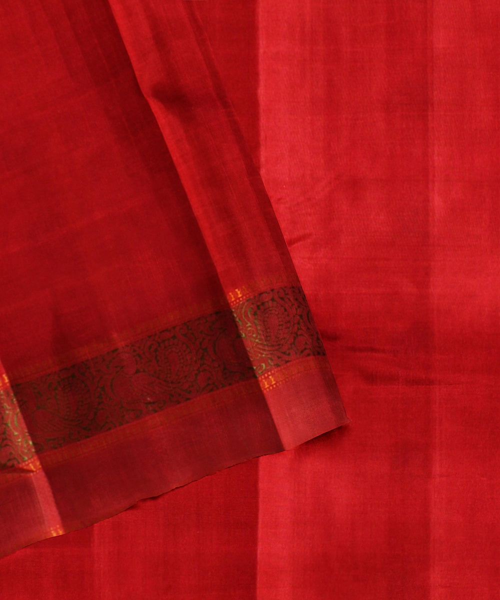 Orange olive handwoven kanchi silk saree