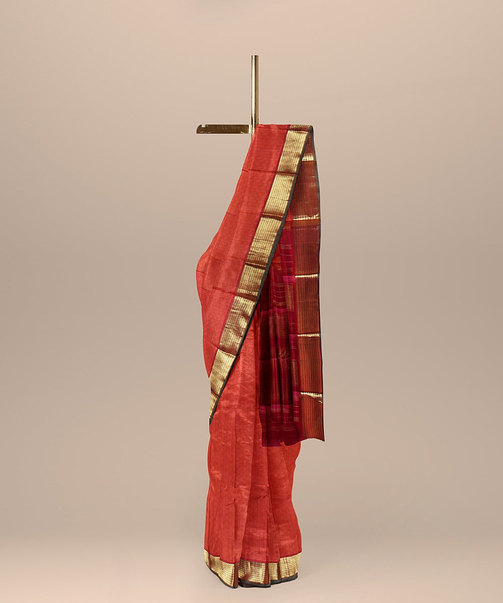 Orange handwoven kanchi silk saree