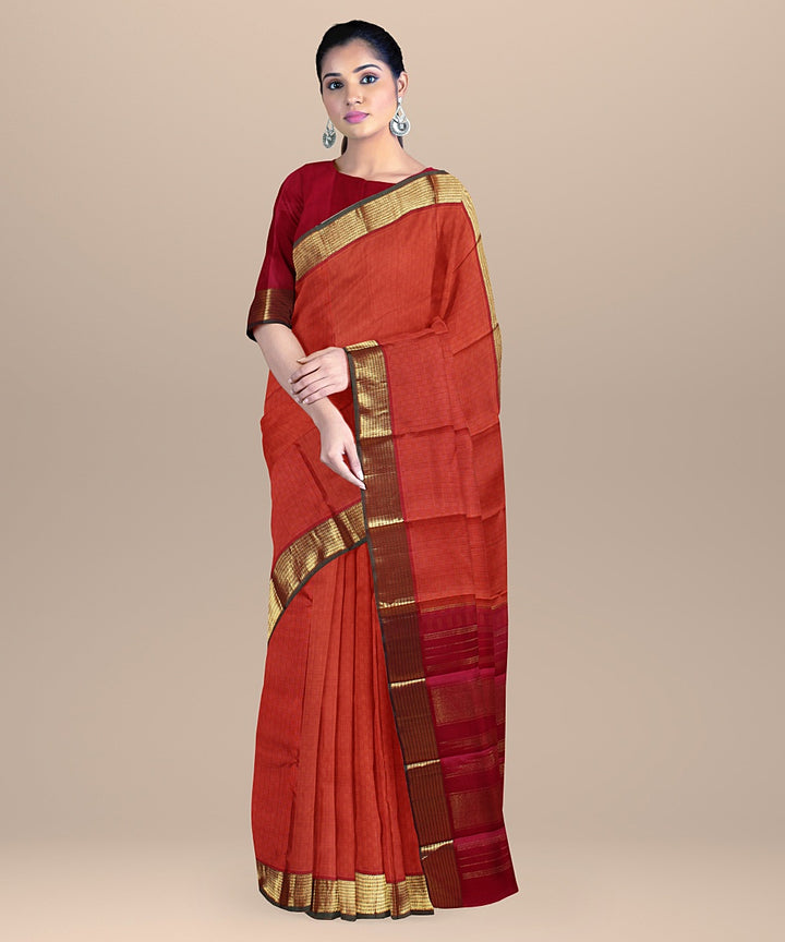 Orange handwoven kanchi silk saree