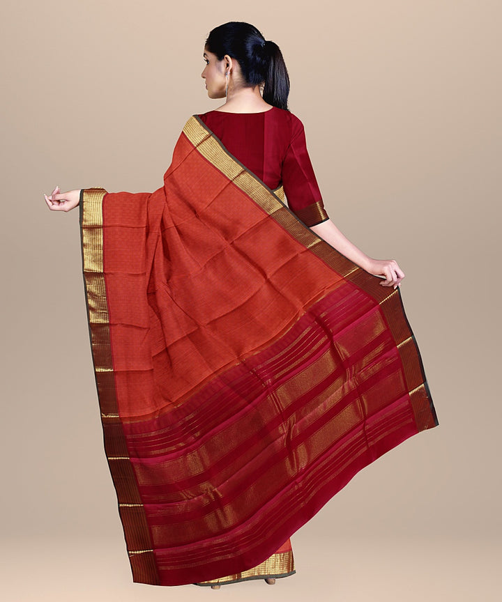 Orange handwoven kanchi silk saree