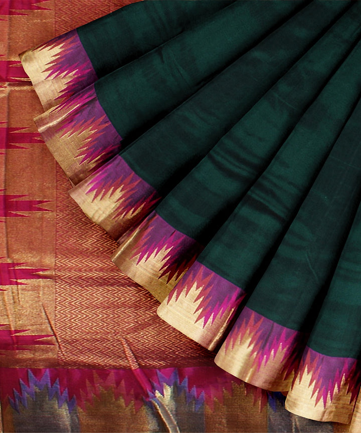 Dark green purple handwoven kanchi silk saree