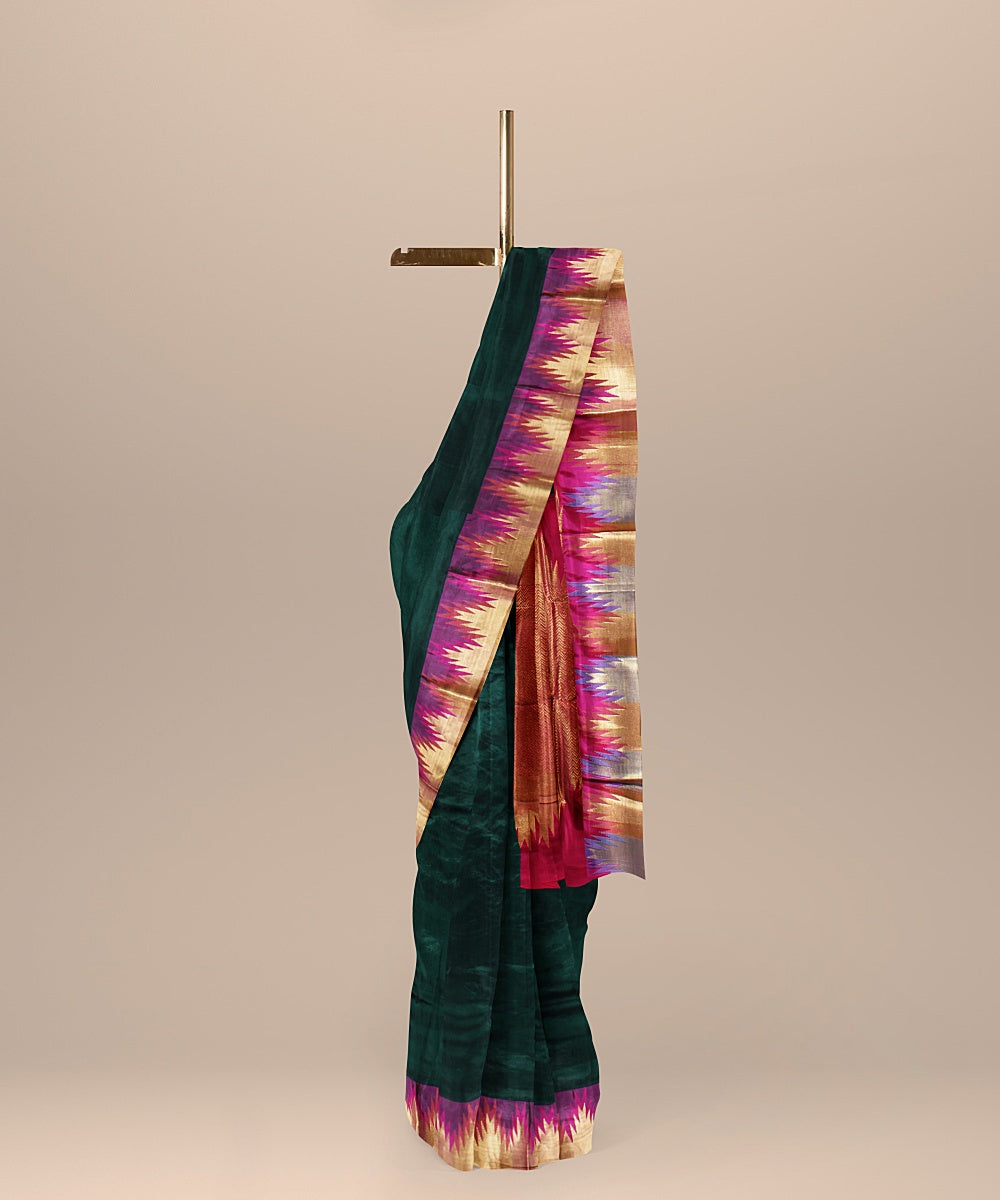 Dark green purple handwoven kanchi silk saree