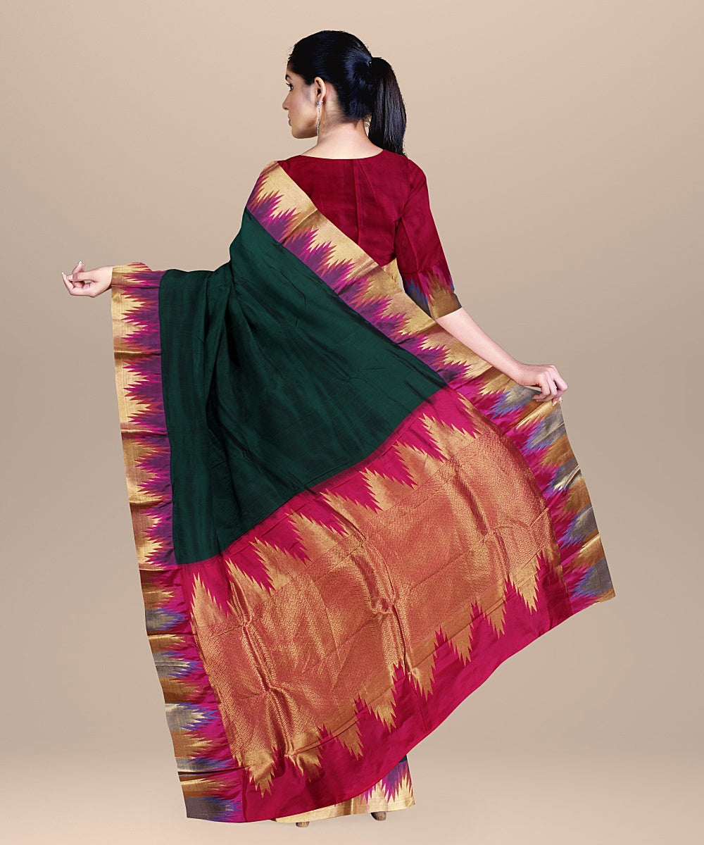 Dark green purple handwoven kanchi silk saree