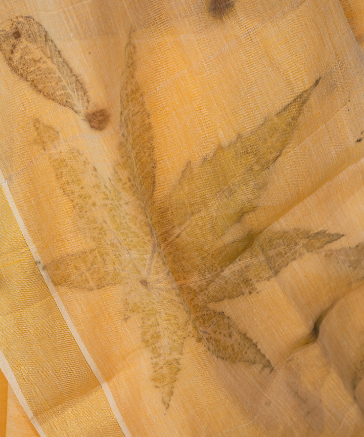 Soft pumpkin orange cotton hand dyed turmeric bio print saree