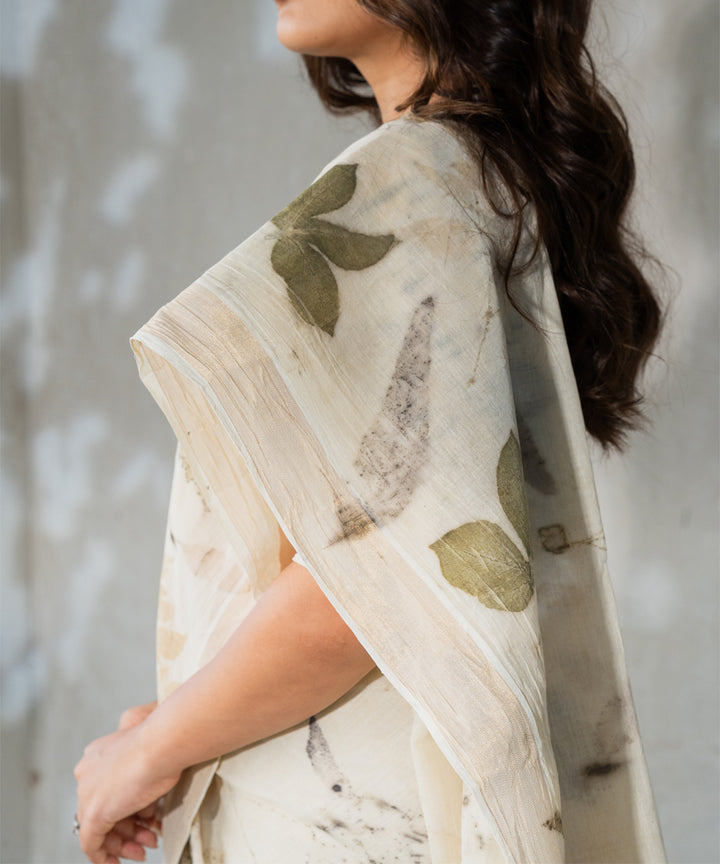 Ivory hand dyed with harde bio print cotton saree
