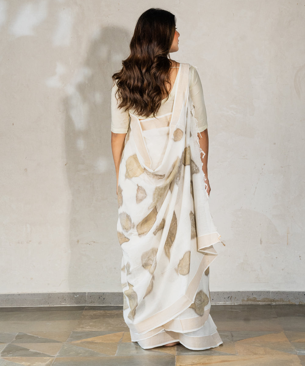 Ivory cotton hand dyed with harde bio print saree
