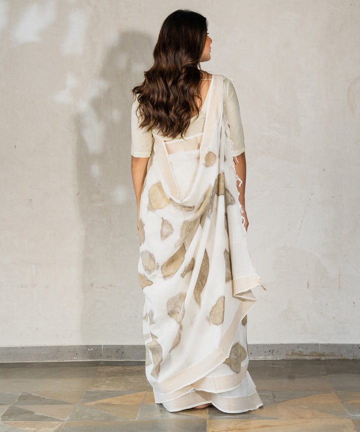 Ivory cotton hand dyed with harde bio print saree