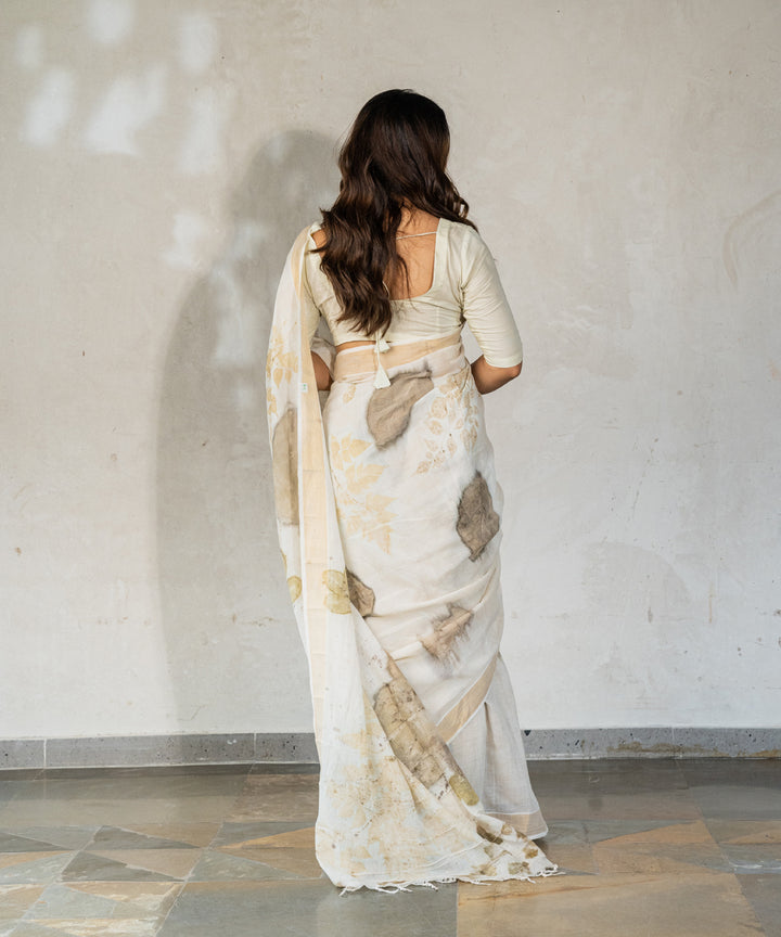 Ivory cotton hand dye with harde bio print saree