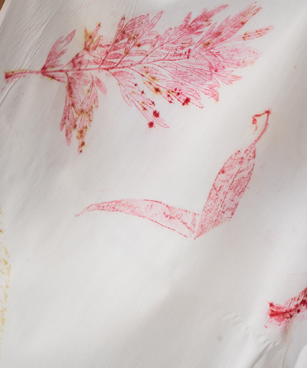 Ivory hand dyed with harde cotton bio print saree