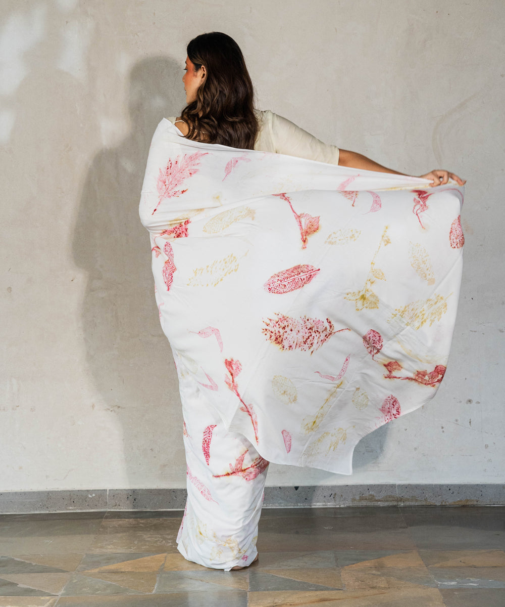 Ivory hand dyed with harde cotton bio print saree
