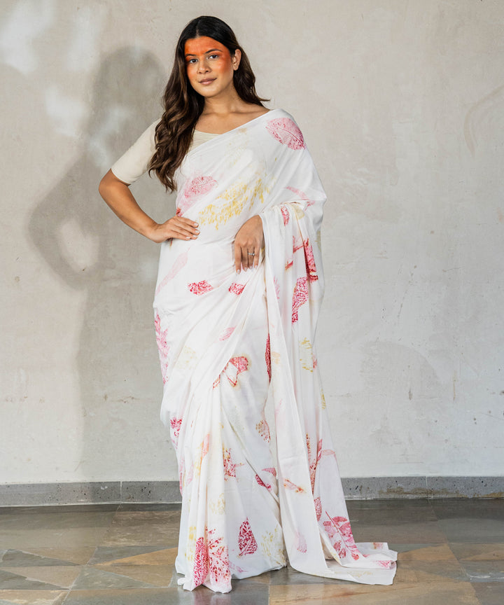 Ivory hand dyed with harde cotton bio print saree