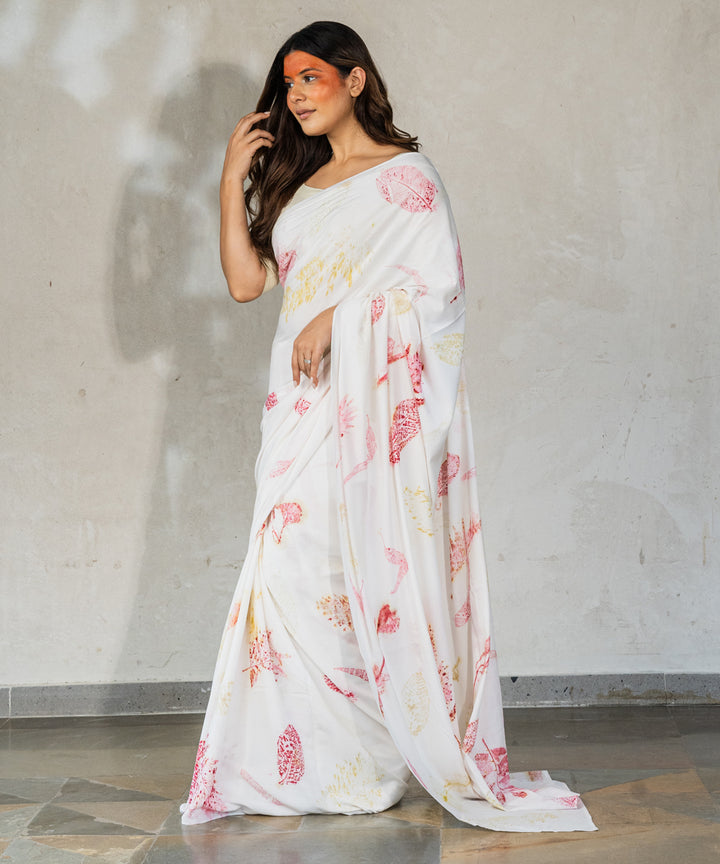 Ivory hand dyed with harde cotton bio print saree