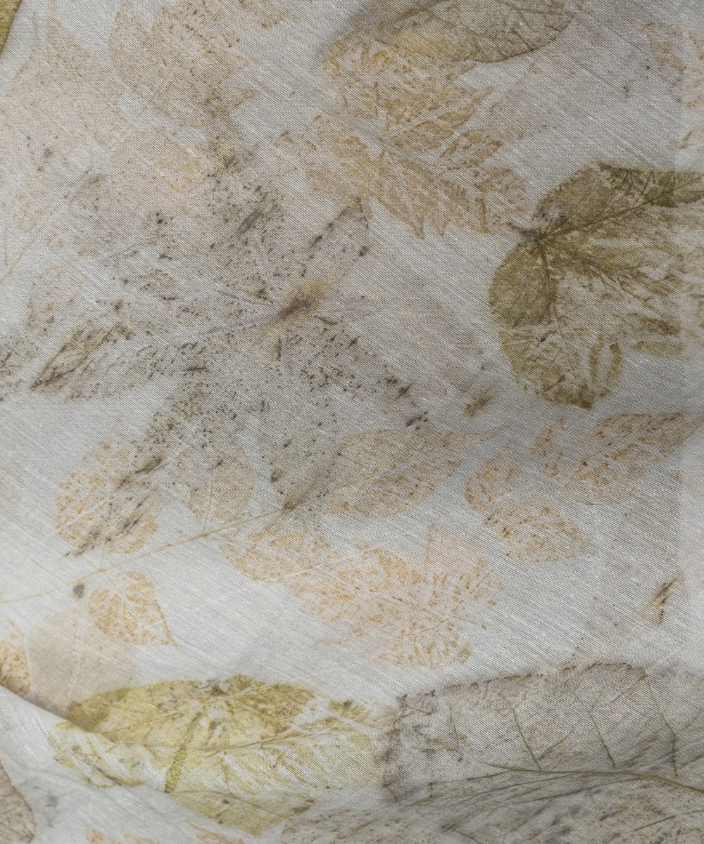 Ash grey cotton hand dyed with iron ore bio print saree