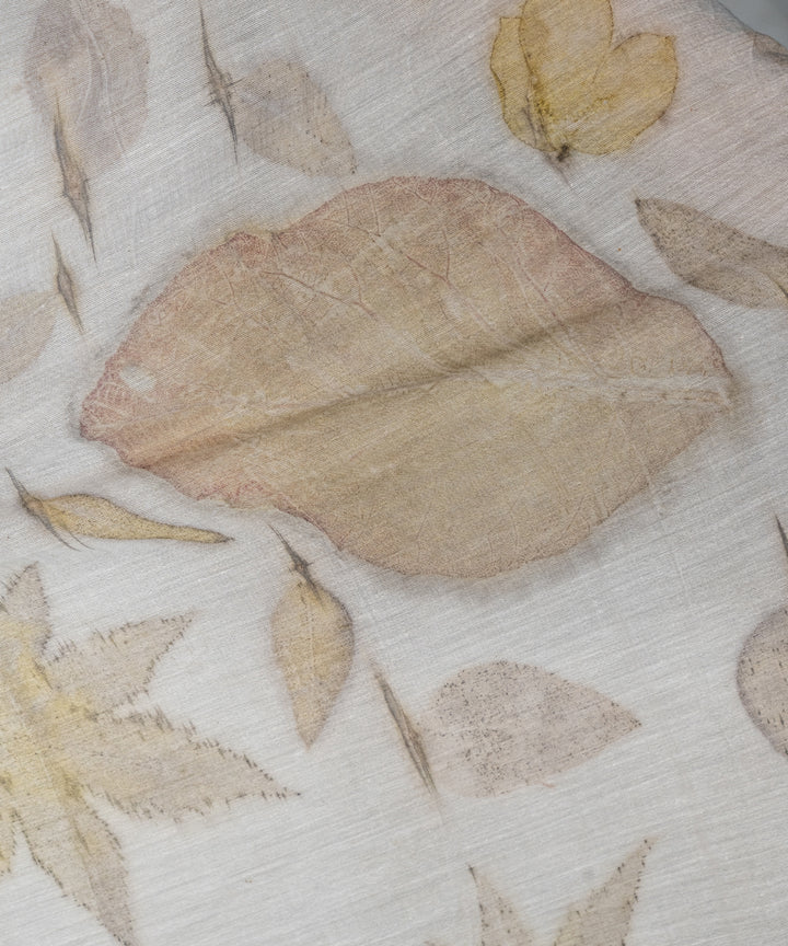 Ash grey cotton hand dyed with iron ore bio printed saree