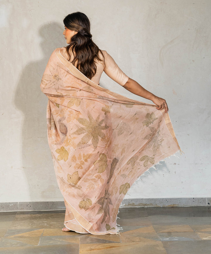 Light flamingo pink hand dyed manjeestha roots cotton bio print saree
