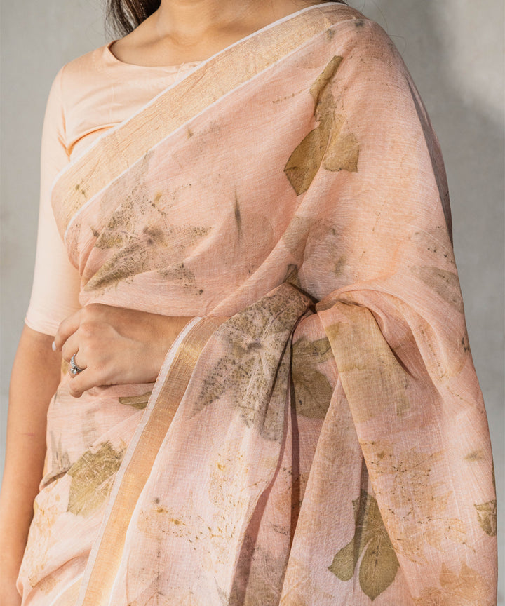 Light flamingo pink hand dyed manjeestha roots cotton bio print saree