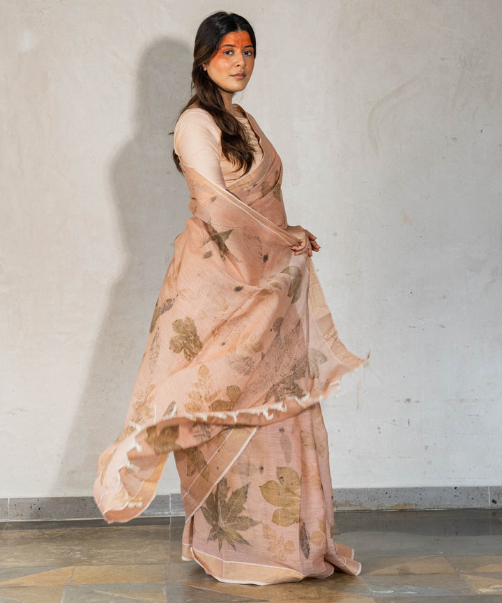 Light flamingo pink hand dyed with manjeestha roots bio print saree