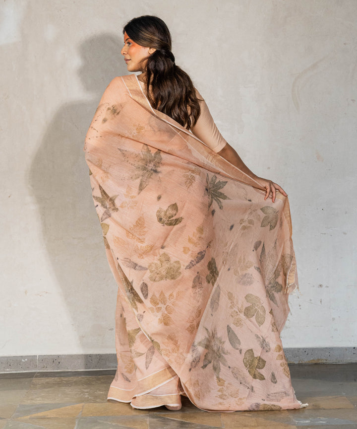 Light flamingo pink hand dyed with manjeestha roots bio print saree
