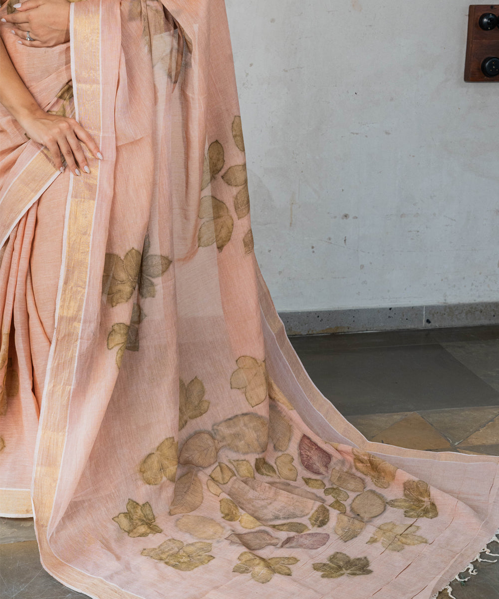 Light flamingo pink cotton hand-dyed manjeestha roots bio print saree