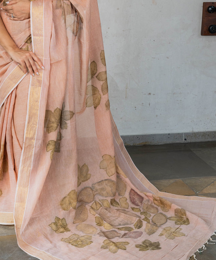 Light flamingo pink cotton hand-dyed manjeestha roots bio print saree