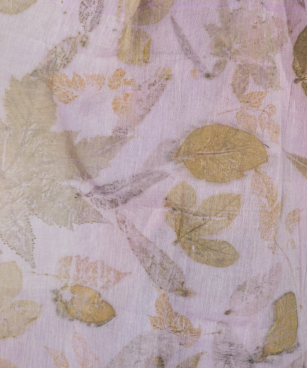 Soft lilac hand dye with jamun extract bio print cotton saree