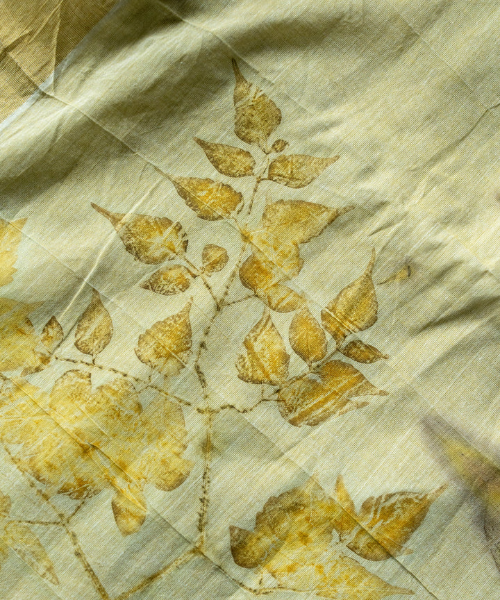 Green hand-dyed with spinach extract bio print cotton saree