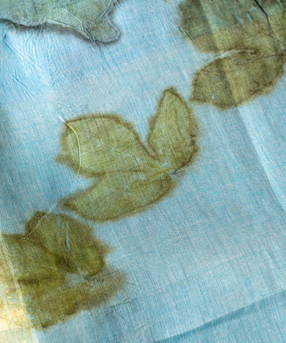 Soft indigo blue dyed liquid extracts of indigo print cotton saree