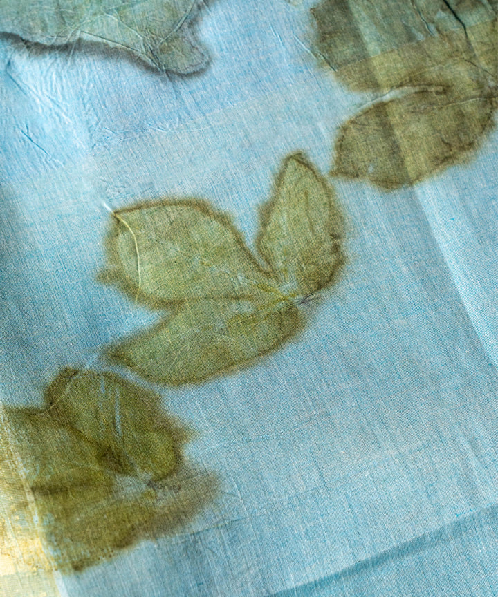 Soft indigo blue dyed liquid extracts of indigo print cotton saree