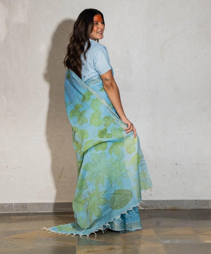 Soft indigo cotton blue dyed liquid extracts of indigo print saree