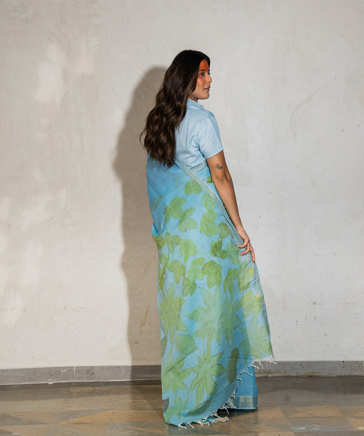 Soft indigo cotton blue dyed liquid extracts of indigo print saree
