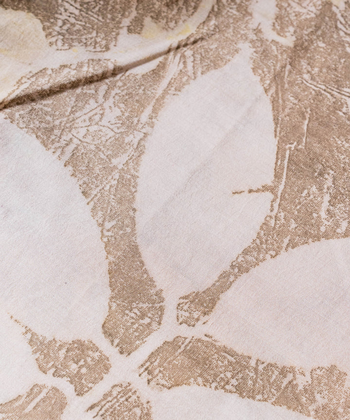 Soft mocha brown hand dye coffee chikori powder cotton bio print saree