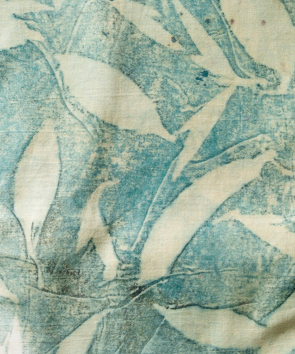 Light olive green cotton hand dyed pomegranate skin bio print saree