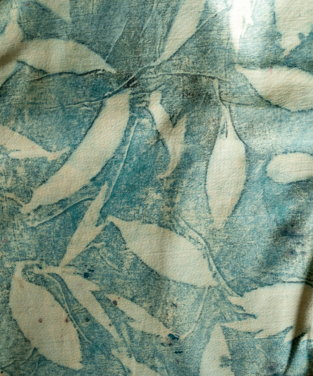 Light olive green cotton hand dyed pomegranate skin bio print saree