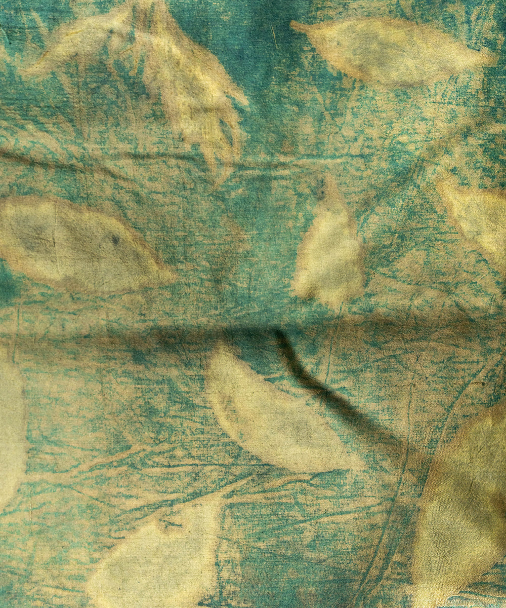 Olive green hand dyed olives pomegranate skin silk bio print saree