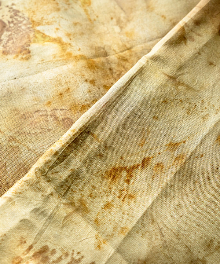 Champagne beige silk hand dyed with harde cotton bio print saree