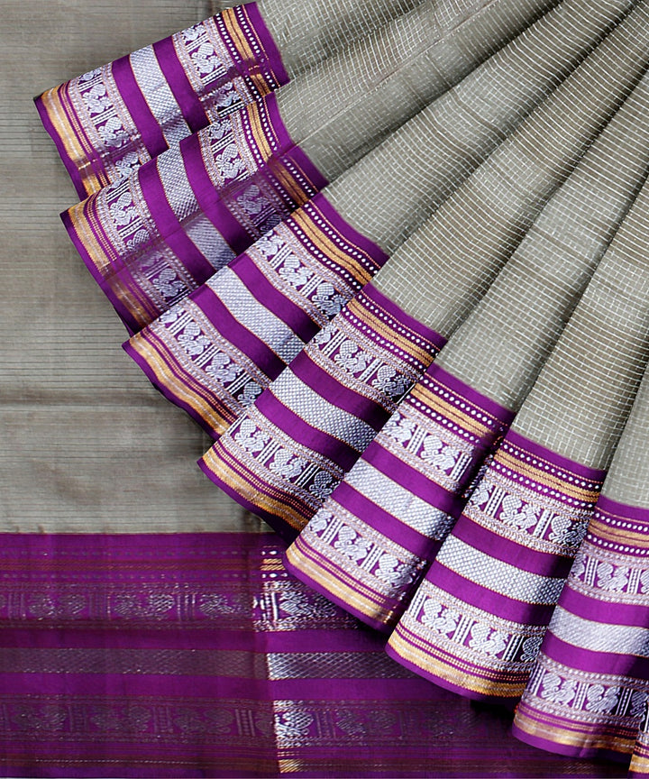 Beige purple handwoven venkatagiri silk saree