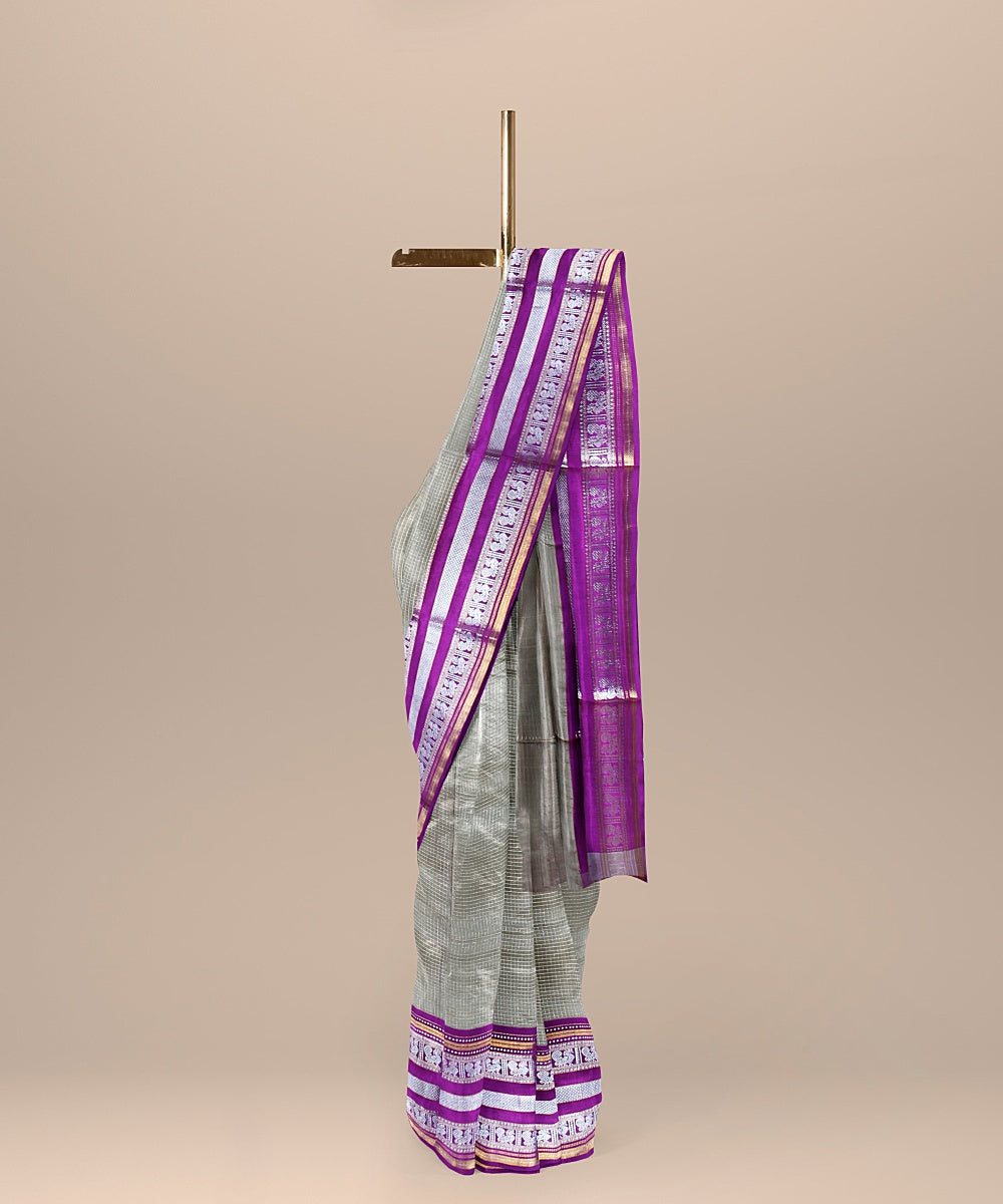 Beige purple handwoven venkatagiri silk saree