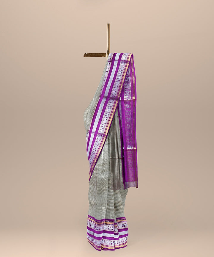 Beige purple handwoven venkatagiri silk saree