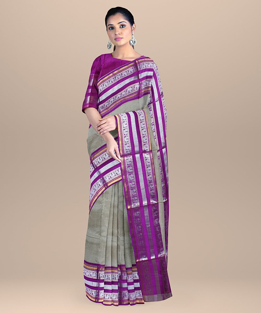 Beige purple handwoven venkatagiri silk saree