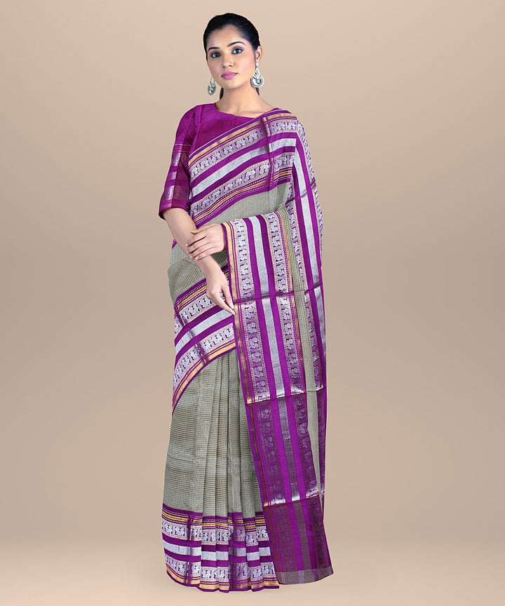 Beige purple handwoven venkatagiri silk saree