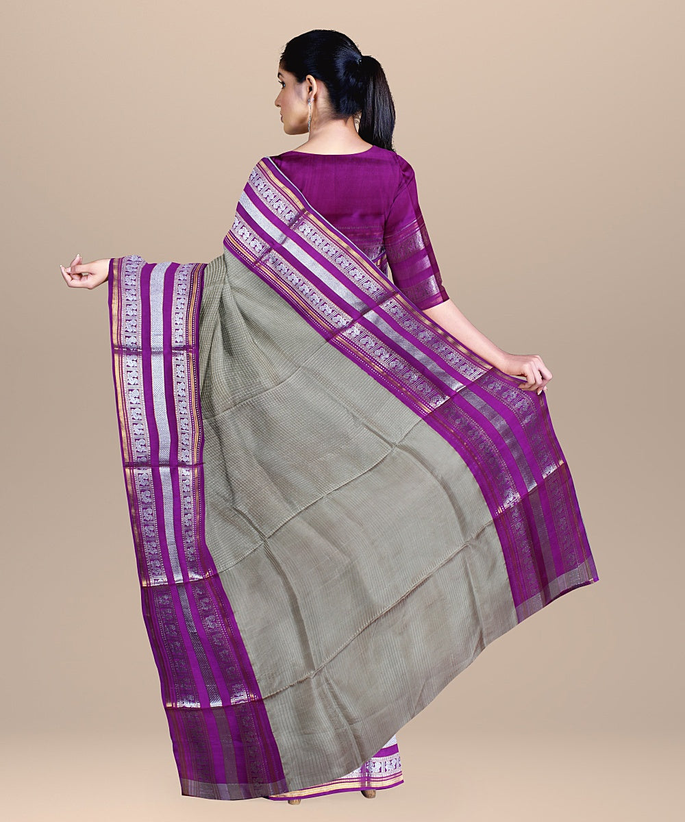 Beige purple handwoven venkatagiri silk saree