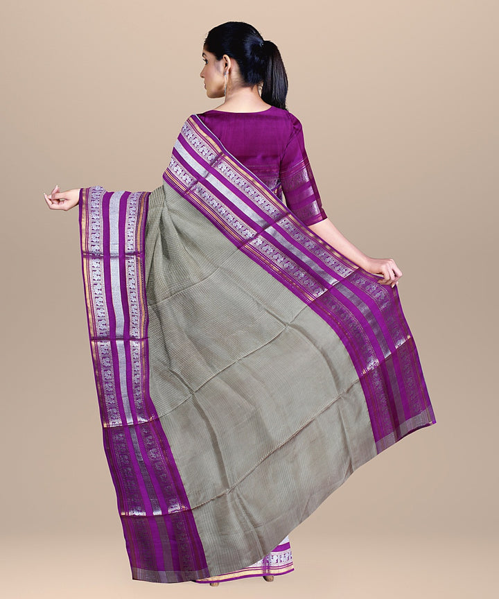 Beige purple handwoven venkatagiri silk saree