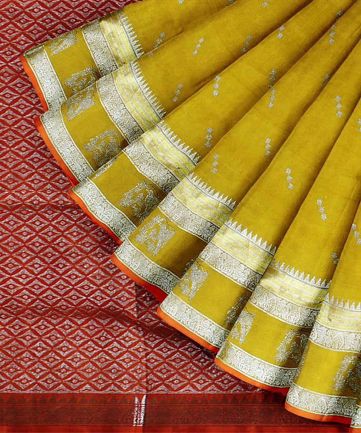 Yellow orange handwoven venkatagiri silk saree