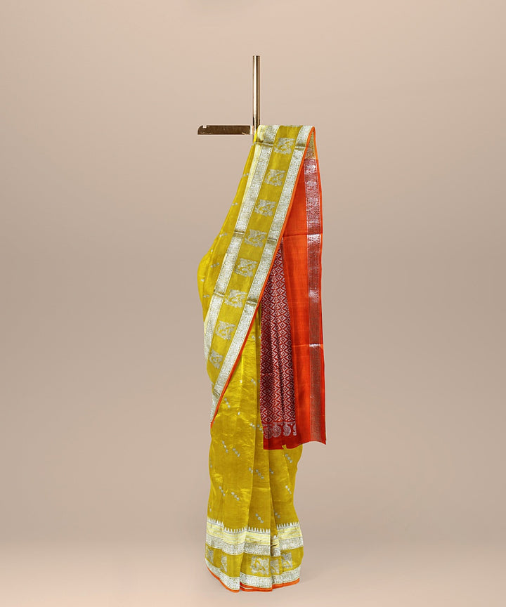 Yellow orange handwoven venkatagiri silk saree