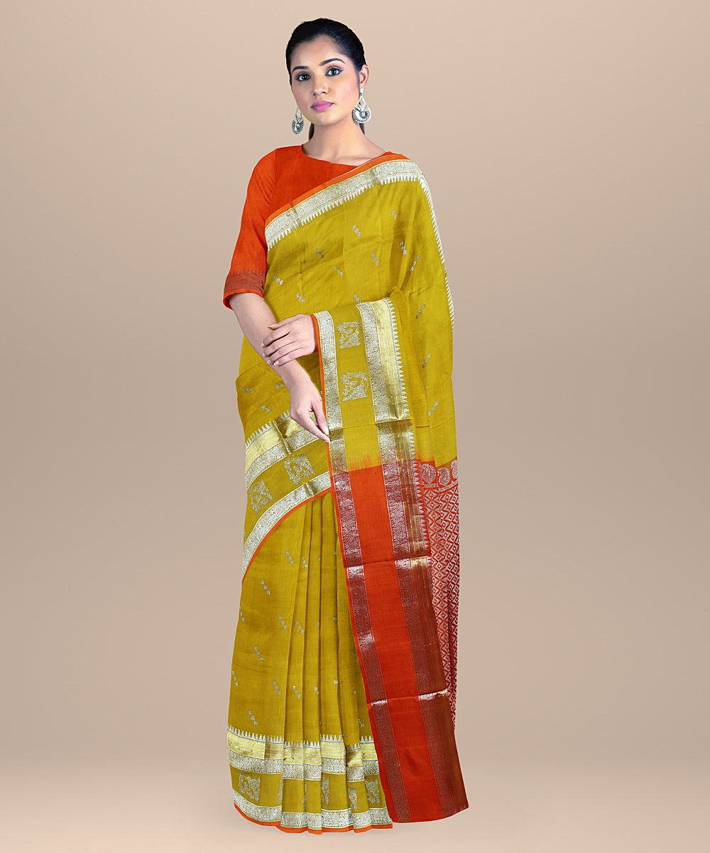 Yellow orange handwoven venkatagiri silk saree