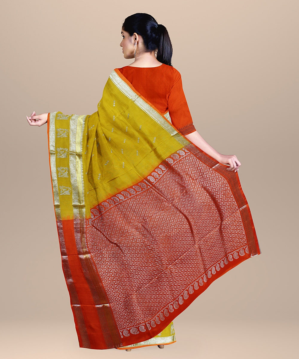 Yellow orange handwoven venkatagiri silk saree
