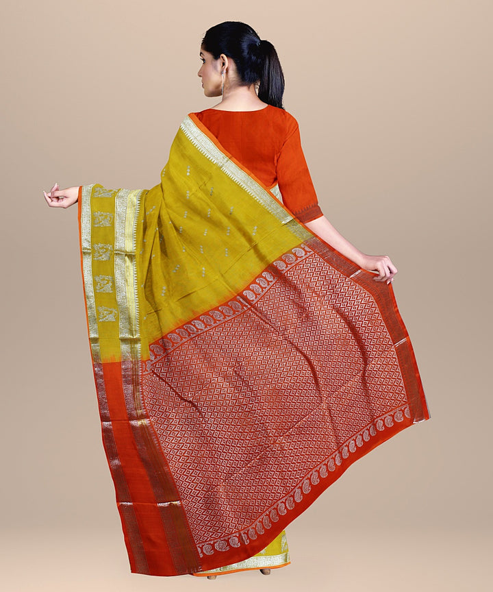 Yellow orange handwoven venkatagiri silk saree