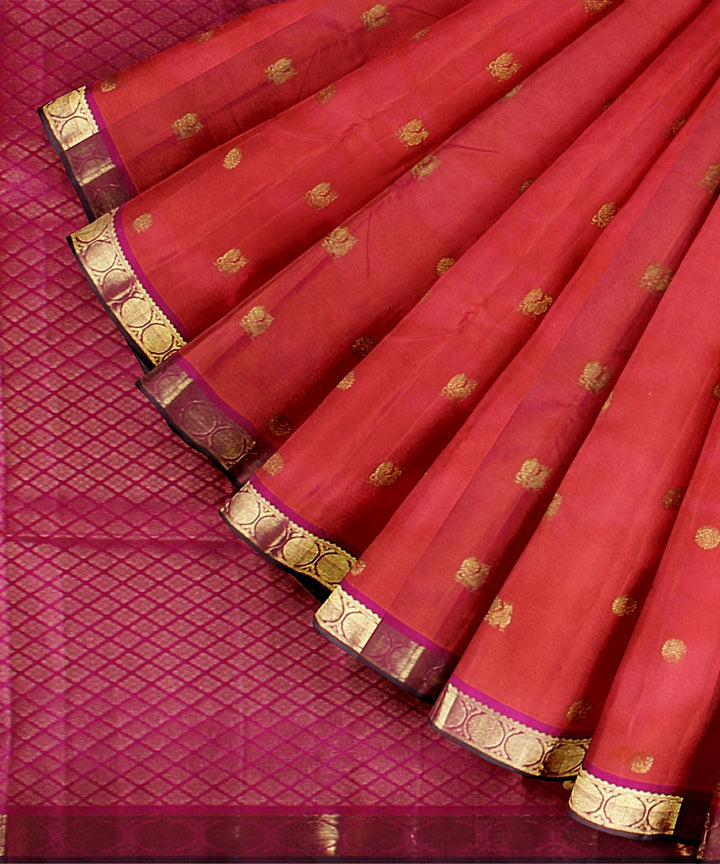 Red pink handwoven kanchi silk saree