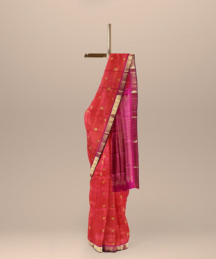 Red pink handwoven kanchi silk saree