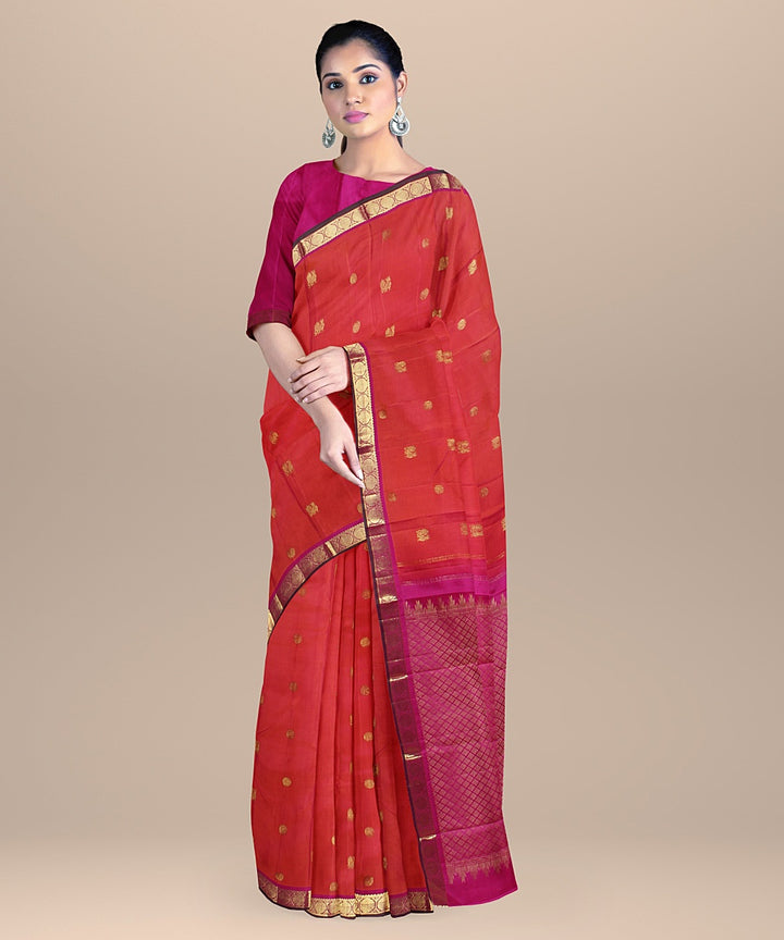 Red pink handwoven kanchi silk saree